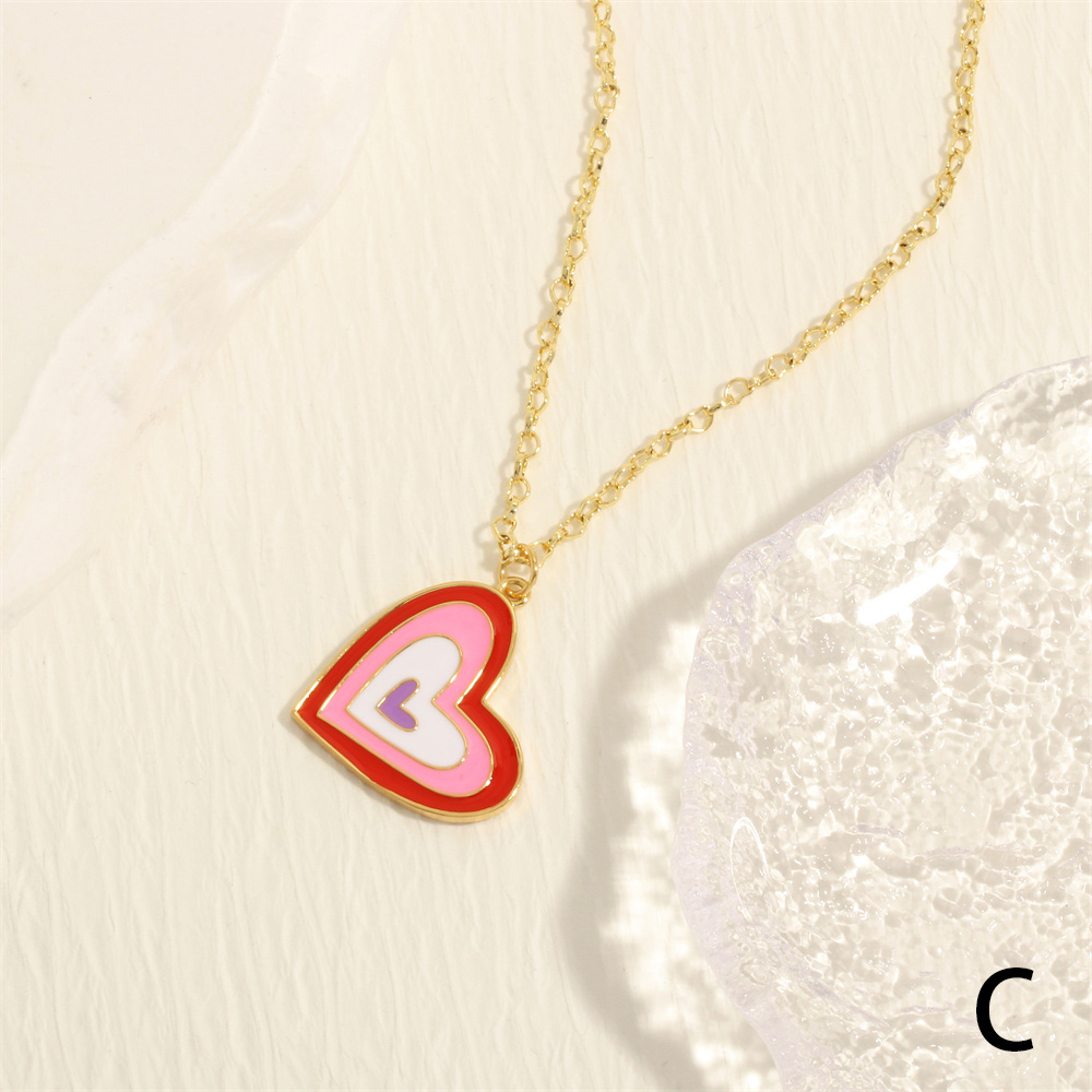 Romantic Simple Style Heart Shape Copper Enamel Plating 18k Gold Plated Pendant Necklace display picture 8