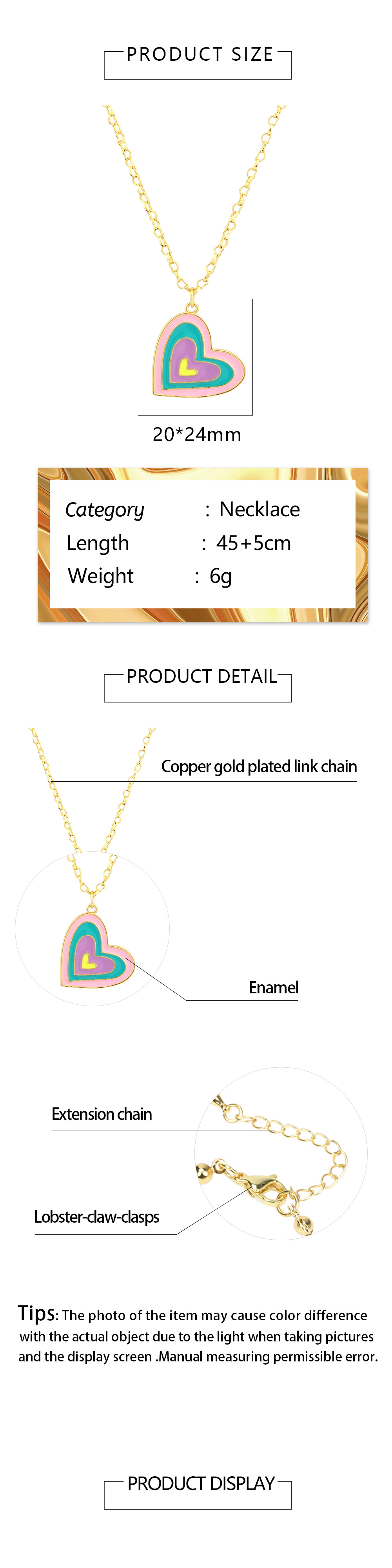 Romantic Simple Style Heart Shape Copper Enamel Plating 18k Gold Plated Pendant Necklace display picture 1