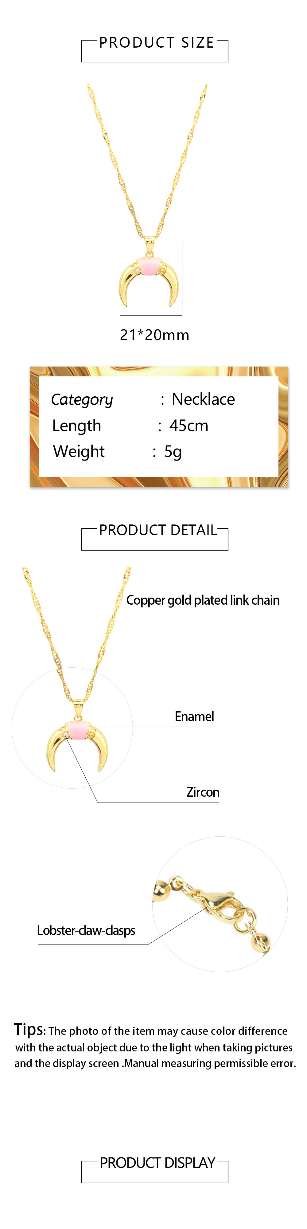 Simple Style Moon Copper Enamel Plating Inlay Zircon 18k Gold Plated Pendant Necklace display picture 1