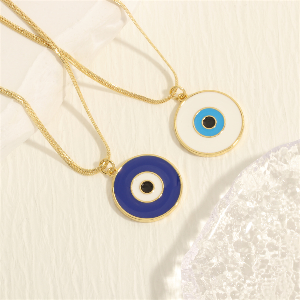 Retro Simple Style Eye Copper Enamel Plating 18k Gold Plated Pendant Necklace display picture 4