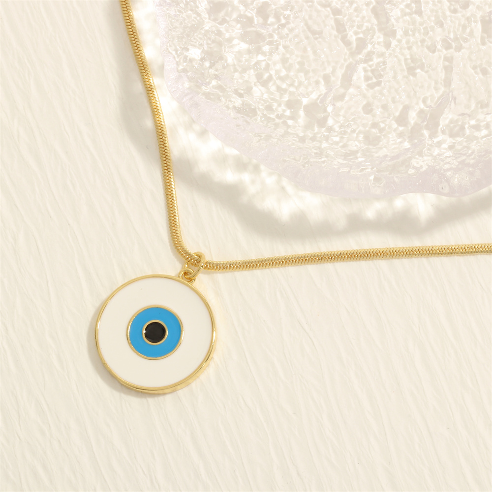 Retro Simple Style Eye Copper Enamel Plating 18k Gold Plated Pendant Necklace display picture 6