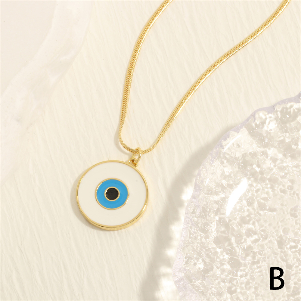 Retro Simple Style Eye Copper Enamel Plating 18k Gold Plated Pendant Necklace display picture 8