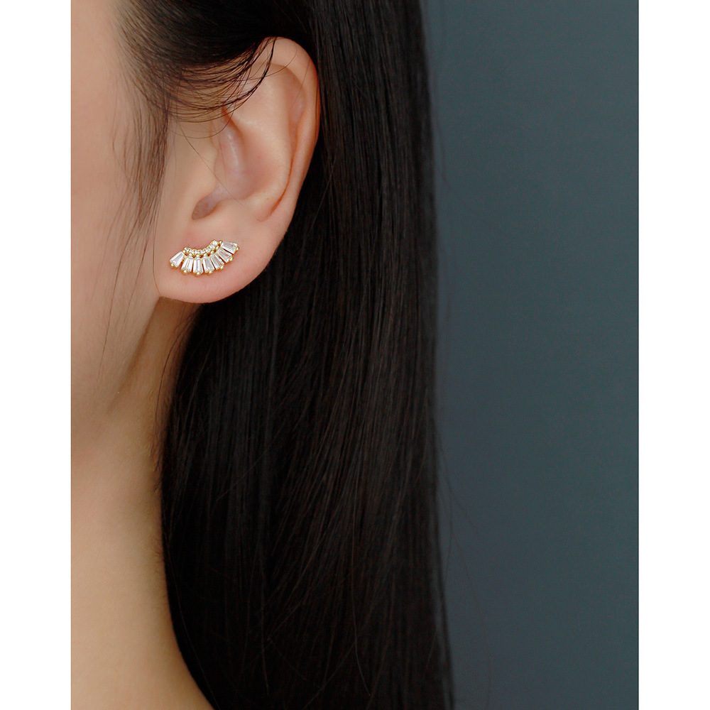 1 Pair Elegant Sweet Geometric Sector Plating Inlay Sterling Silver Zircon Ear Studs display picture 1