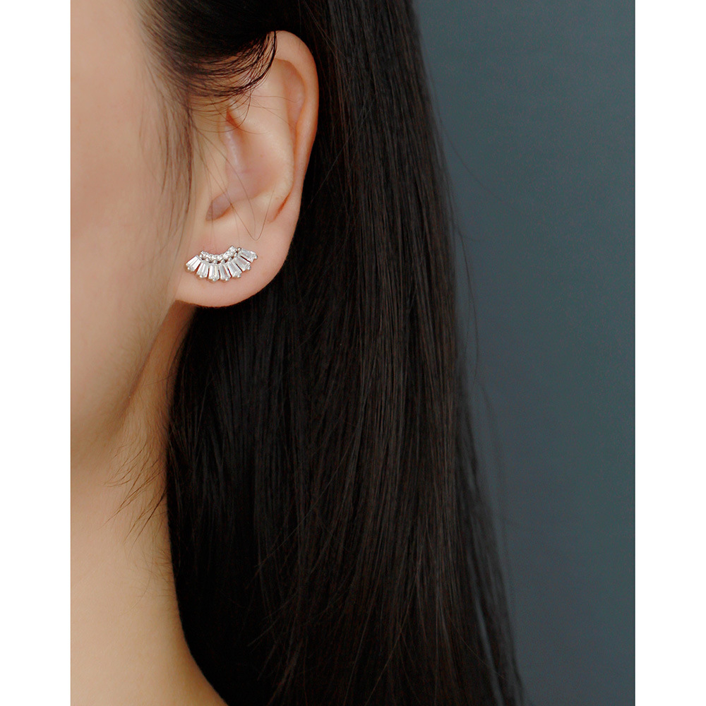 1 Pair Elegant Sweet Geometric Sector Plating Inlay Sterling Silver Zircon Ear Studs display picture 2