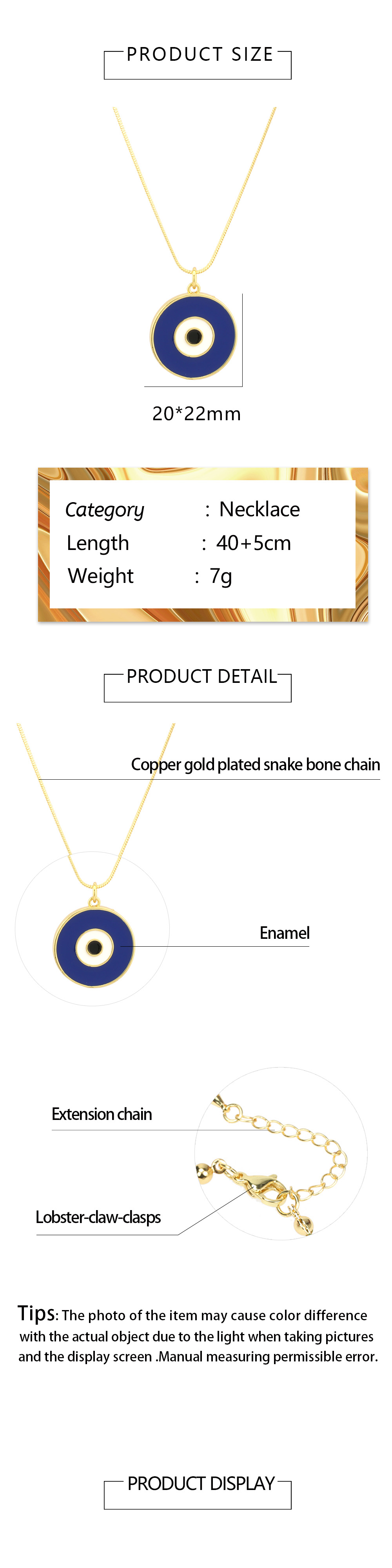 Retro Simple Style Eye Copper Enamel Plating 18k Gold Plated Pendant Necklace display picture 1