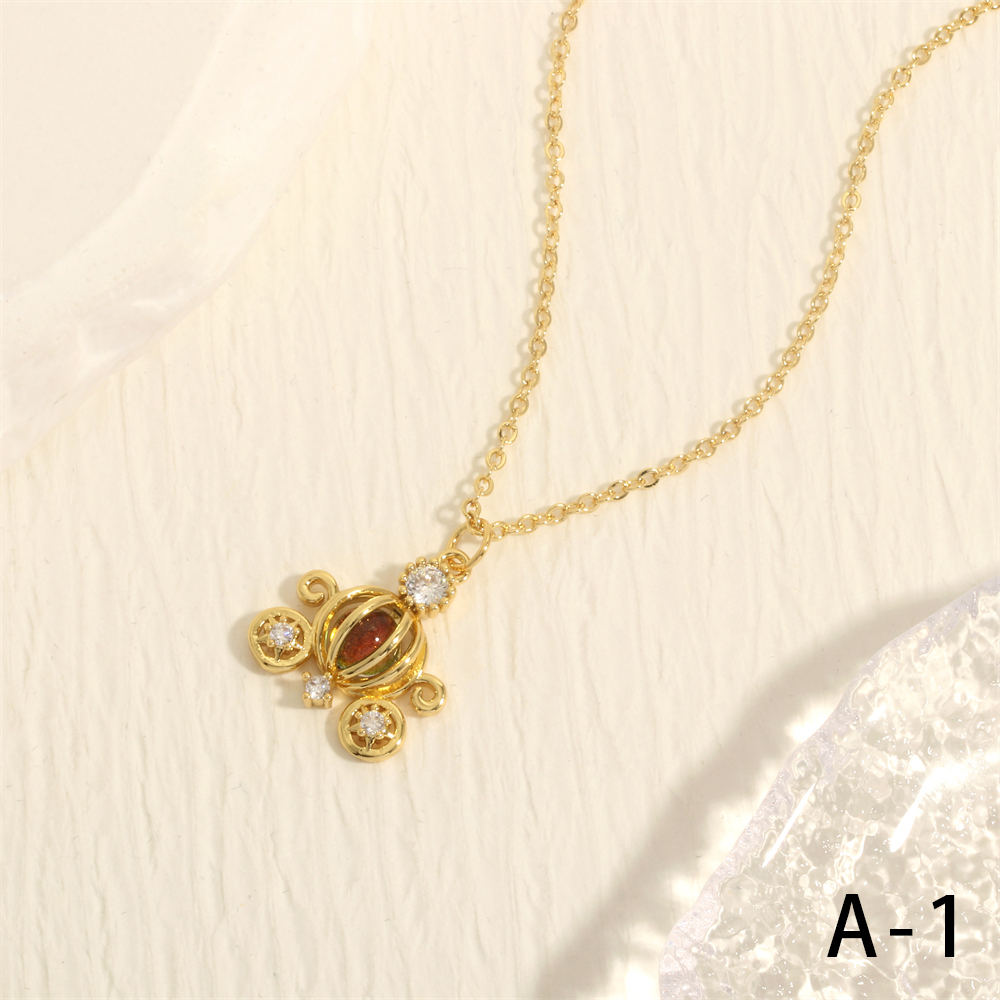 Simple Style Pumpkin Car Copper 18k Gold Plated Crystal Zircon Pendant Necklace In Bulk display picture 7