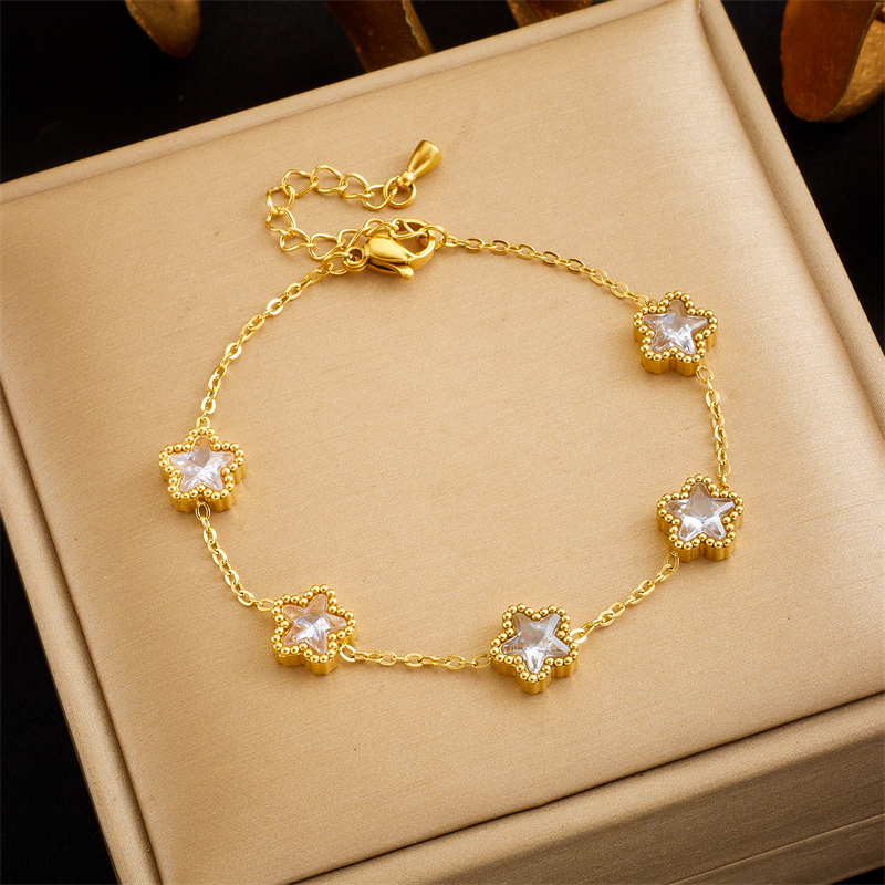 Retro Star 304 Stainless Steel 18K Gold Plated Glass Bracelets In Bulk display picture 5