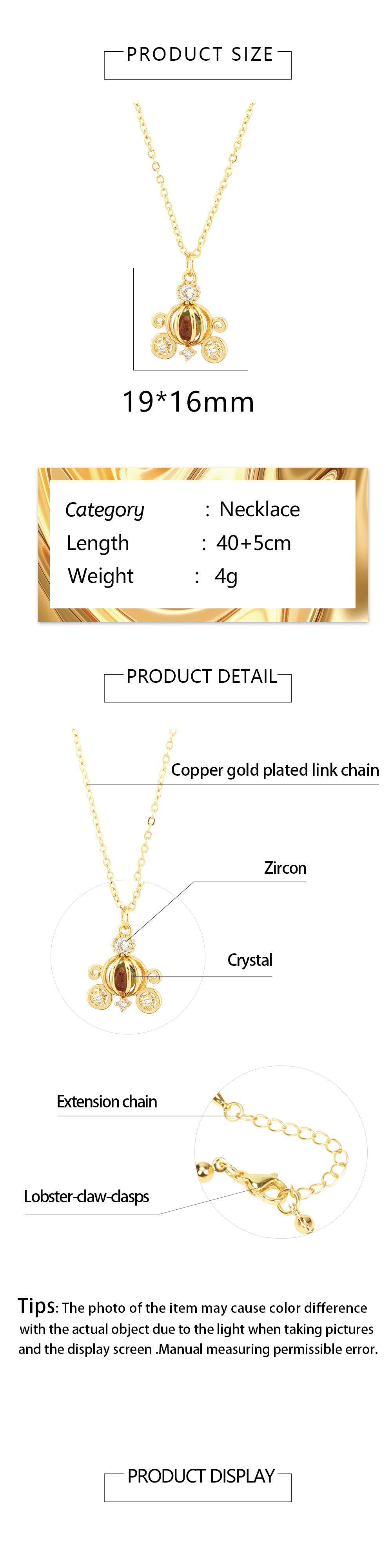 Simple Style Pumpkin Car Copper 18k Gold Plated Crystal Zircon Pendant Necklace In Bulk display picture 1