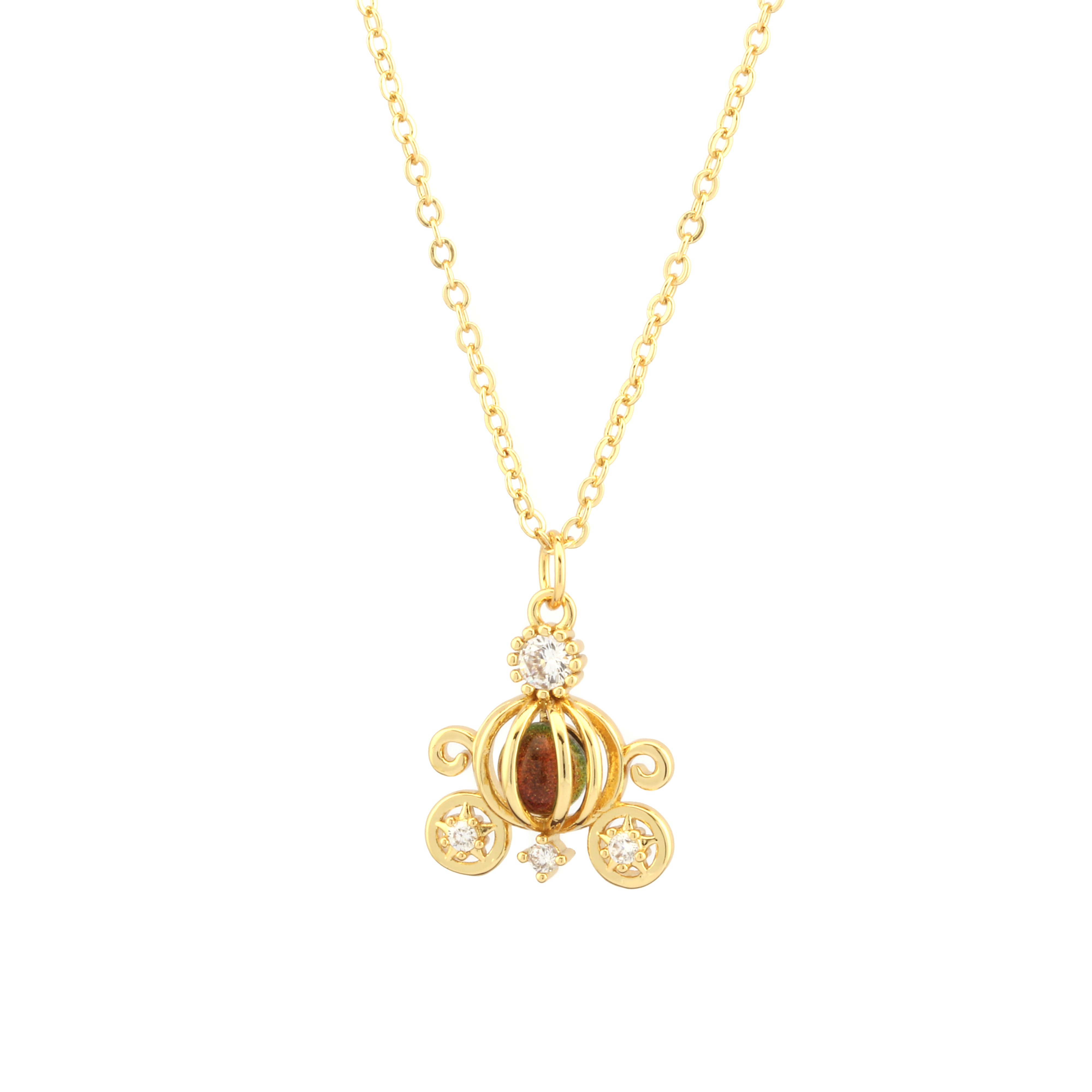 Simple Style Pumpkin Car Copper 18k Gold Plated Crystal Zircon Pendant Necklace In Bulk display picture 2