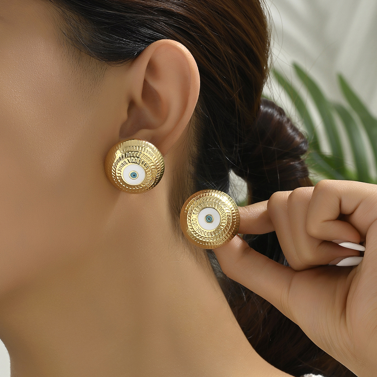 1 Pair Retro Simple Style Human Round Eye Plating Inlay Alloy Rhinestones Ear Studs display picture 10