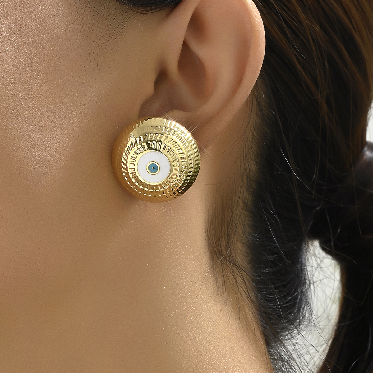 1 Pair Retro Simple Style Human Round Eye Plating Inlay Alloy Rhinestones Ear Studs display picture 11