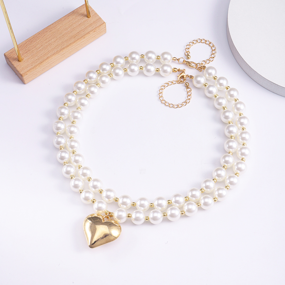 Elegant Cute Heart Shape Artificial Pearl Alloy Plastic Wholesale Double Layer Necklaces display picture 5