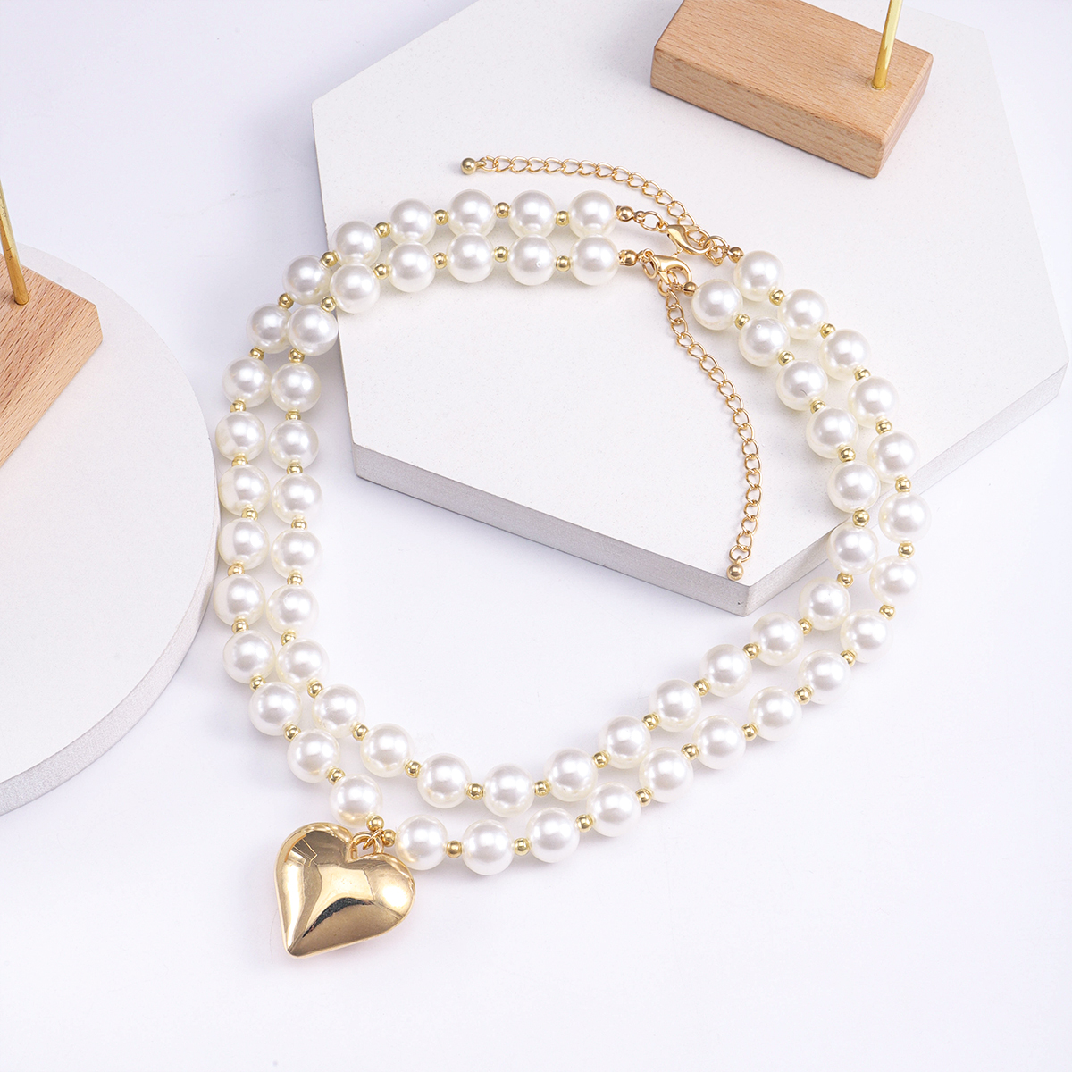 Elegant Cute Heart Shape Artificial Pearl Alloy Plastic Wholesale Double Layer Necklaces display picture 6