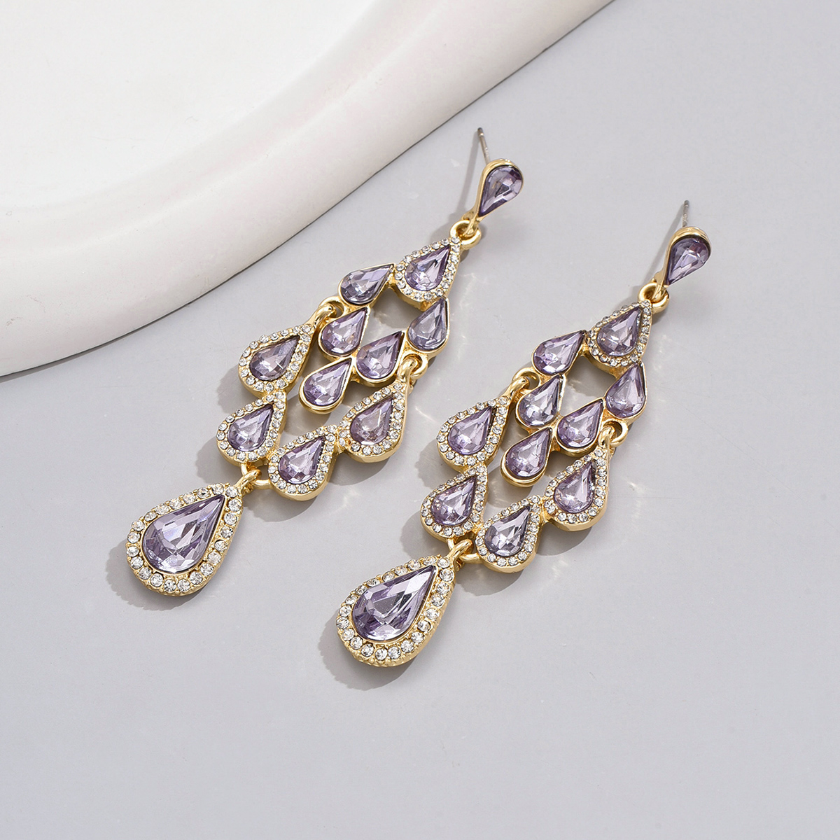 1 Pair Glam Vintage Style Shiny Water Droplets Inlay Alloy Zinc Rhinestones Drop Earrings display picture 1