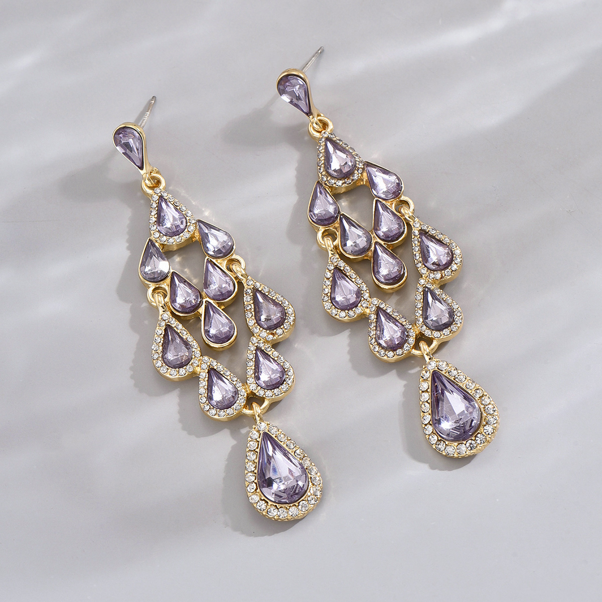 1 Pair Glam Vintage Style Shiny Water Droplets Inlay Alloy Zinc Rhinestones Drop Earrings display picture 2