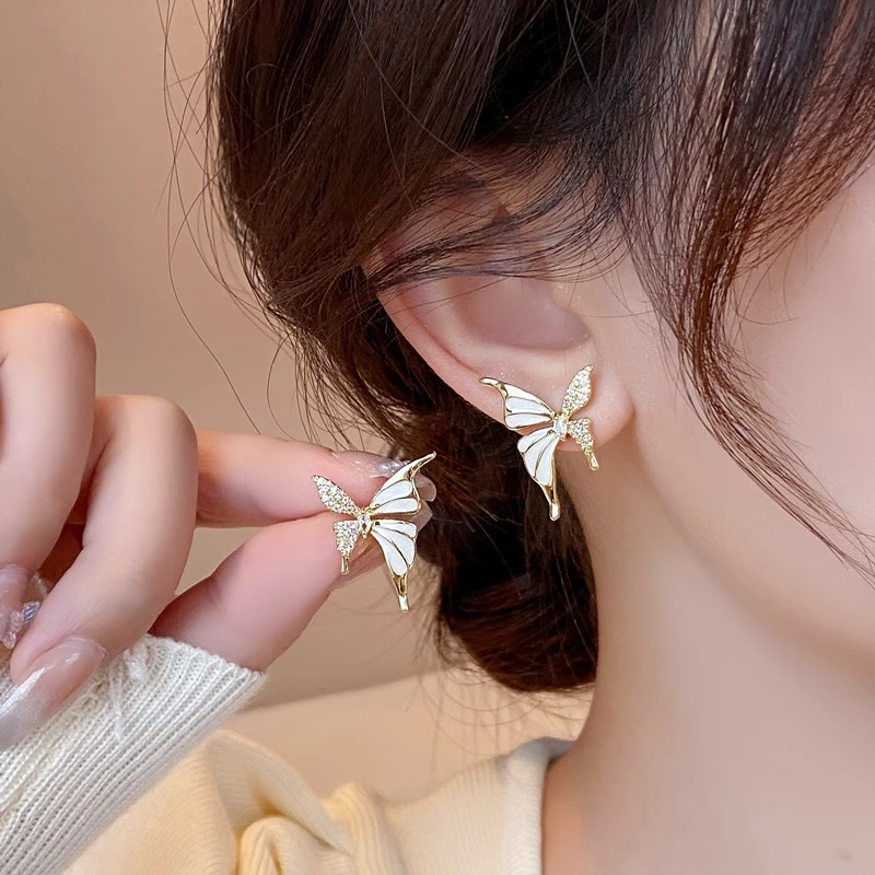 1 Pair Elegant Sweet Butterfly Enamel Plating Inlay Alloy Crystal Gold Plated Ear Studs display picture 1