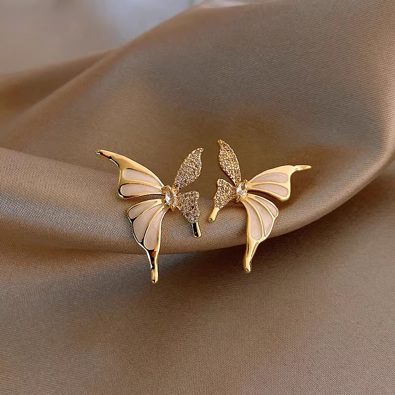 1 Pair Elegant Sweet Butterfly Enamel Plating Inlay Alloy Crystal Gold Plated Ear Studs display picture 4