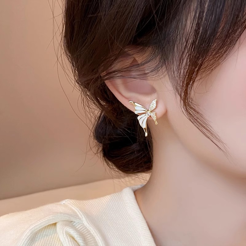 1 Pair Elegant Sweet Butterfly Enamel Plating Inlay Alloy Crystal Gold Plated Ear Studs display picture 5