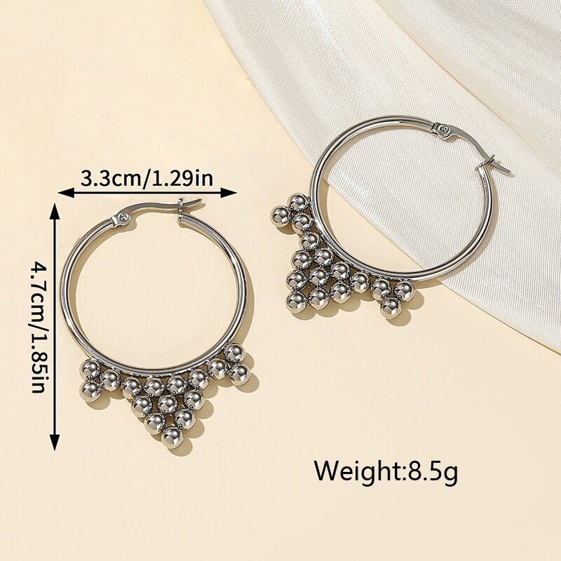 1 Pair Vintage Style Cool Style Round Solid Color Plating Stainless Steel Palladium White K Hoop Earrings display picture 1