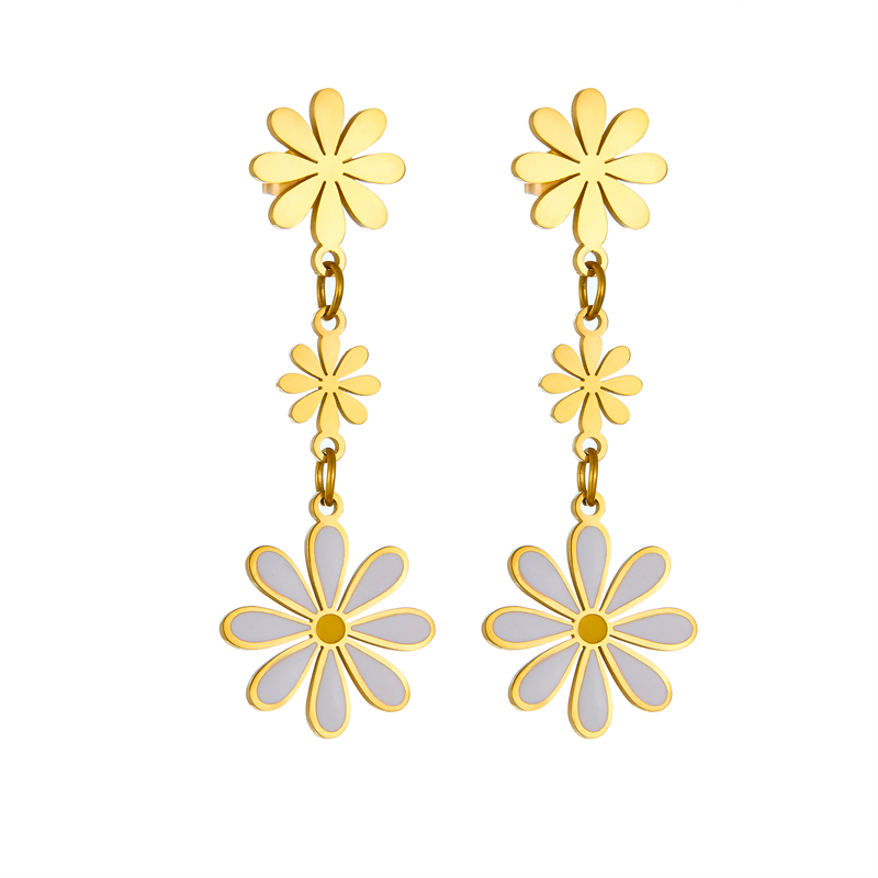 1 Pair Vintage Style Flower Plating 304 Stainless Steel No Inlaid 18K Gold Plated Drop Earrings display picture 2