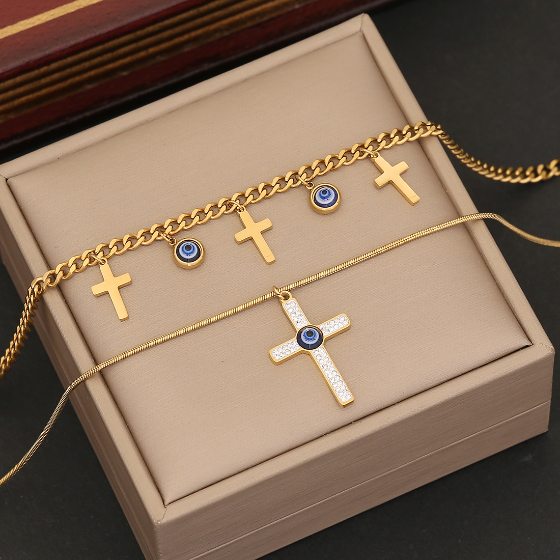 Stainless Steel 18K Gold Plated Elegant Streetwear Plating Cross Eye Zircon Bracelets Earrings Necklace display picture 8