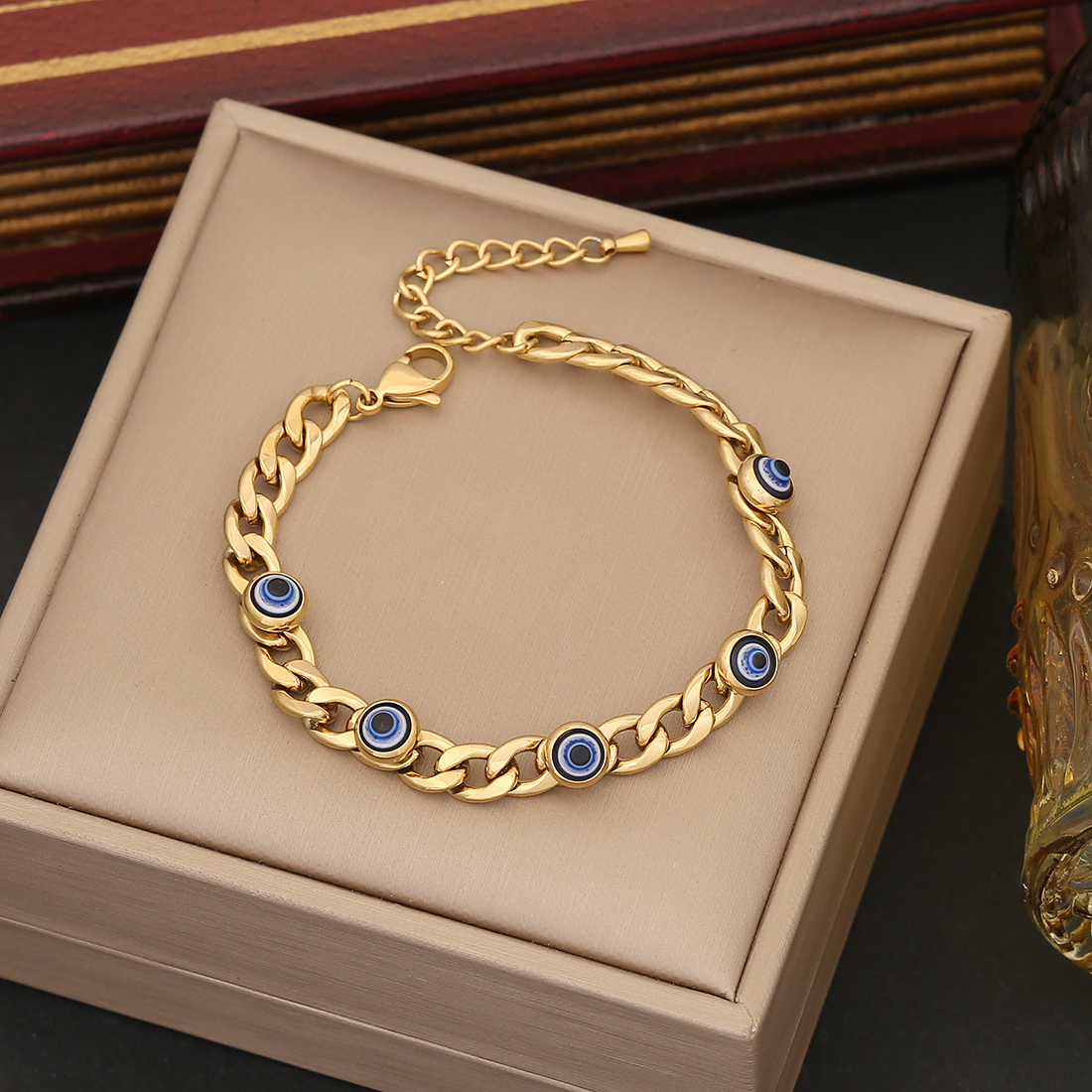 Stainless Steel 18K Gold Plated Elegant Streetwear Plating Cross Eye Zircon Bracelets Earrings Necklace display picture 7