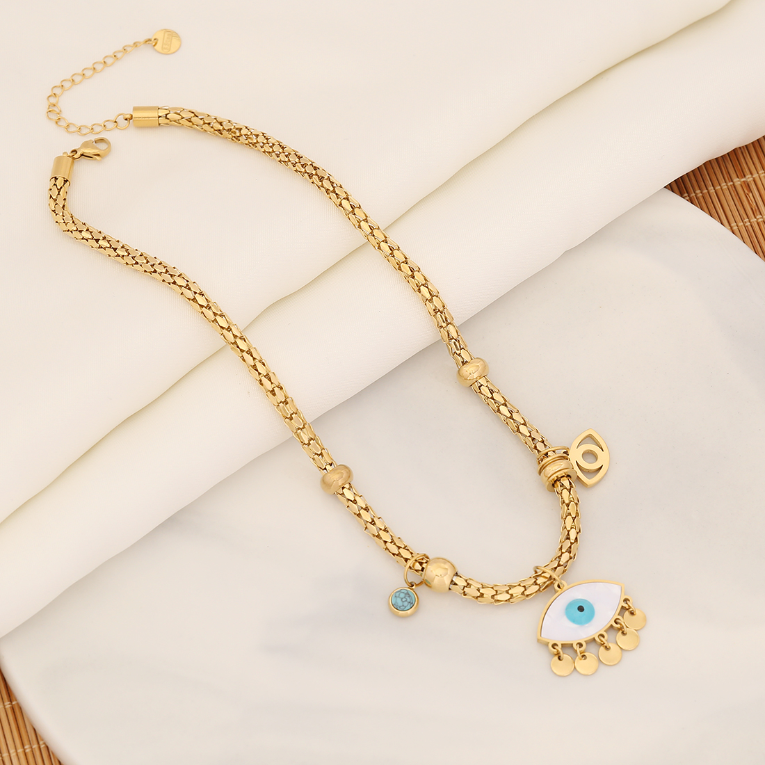 Stainless Steel 18K Gold Plated Retro Commute Enamel Plating Cross Eye Butterfly Bracelets Necklace display picture 14