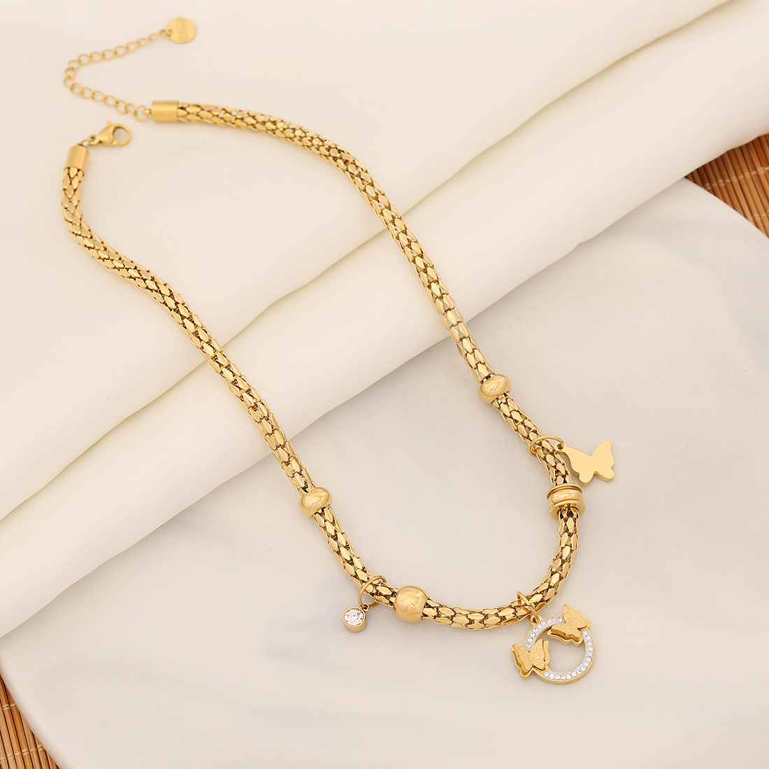 Stainless Steel 18K Gold Plated Retro Commute Enamel Plating Cross Eye Butterfly Bracelets Necklace display picture 13