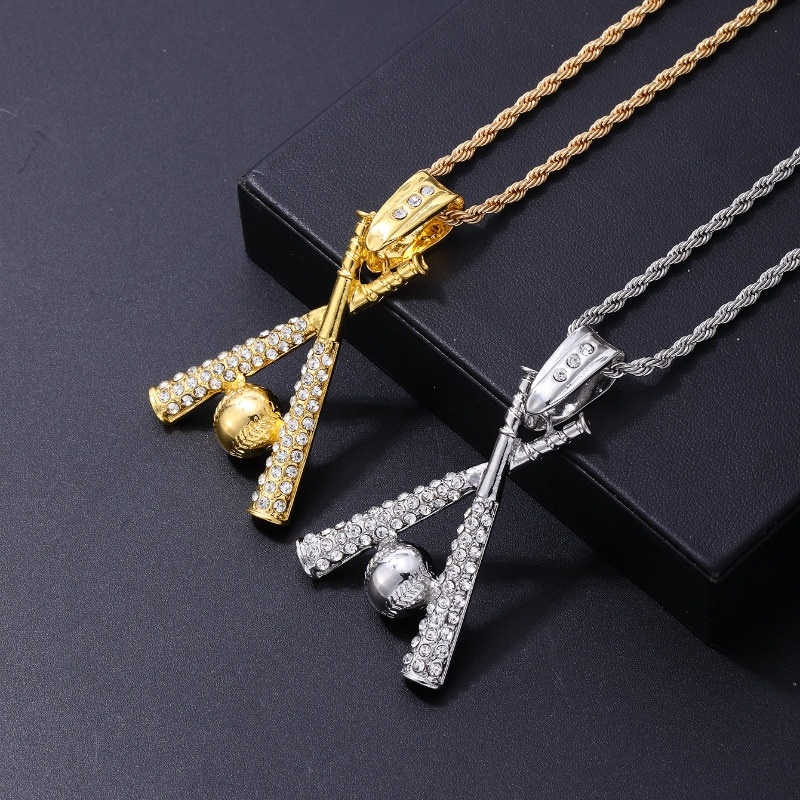 Hip-Hop Baseball Stainless Steel Alloy Plating Three-dimensional Inlay Rhinestones Unisex Pendant Necklace display picture 4