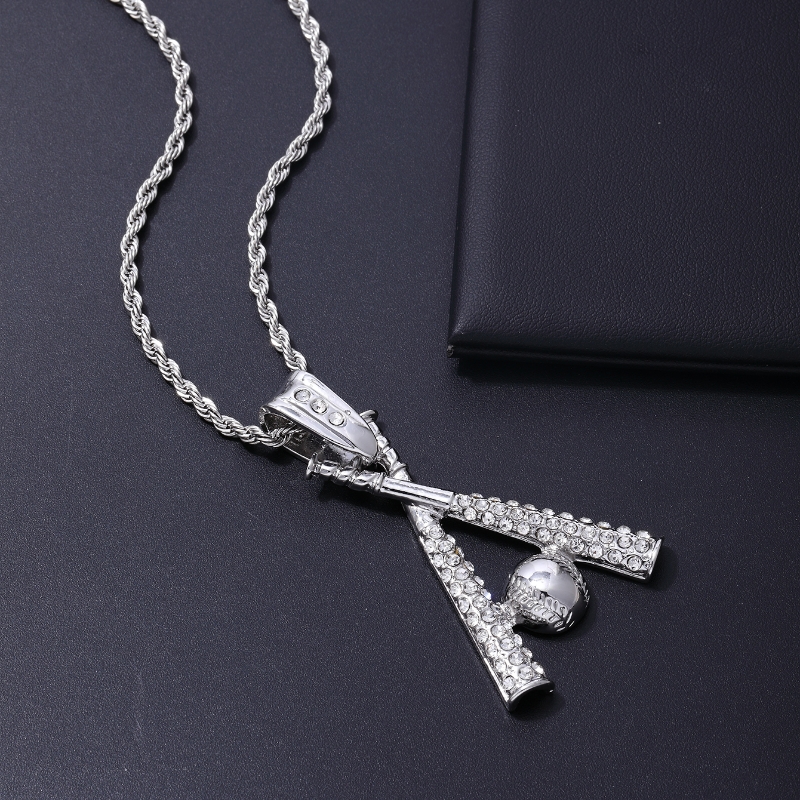 Hip-Hop Baseball Stainless Steel Alloy Plating Three-dimensional Inlay Rhinestones Unisex Pendant Necklace display picture 3