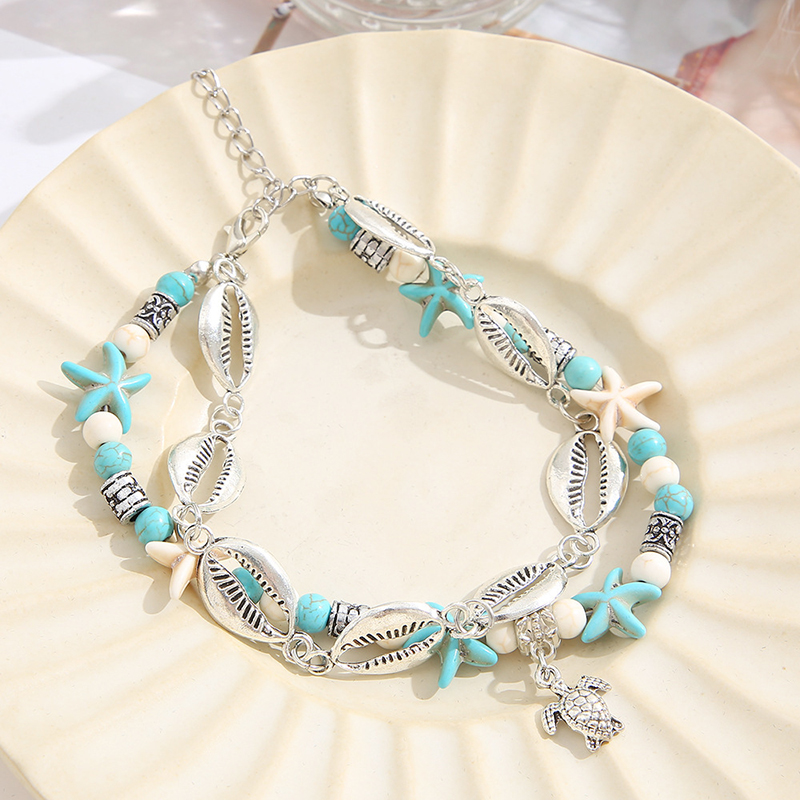 Casual Vintage Style Tortoise Starfish Shell Beaded Alloy Braid Unisex Anklet display picture 2