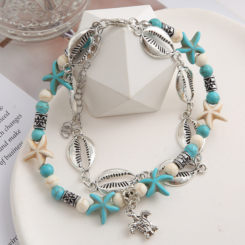 Casual Vintage Style Tortoise Starfish Shell Beaded Alloy Braid Unisex Anklet display picture 3