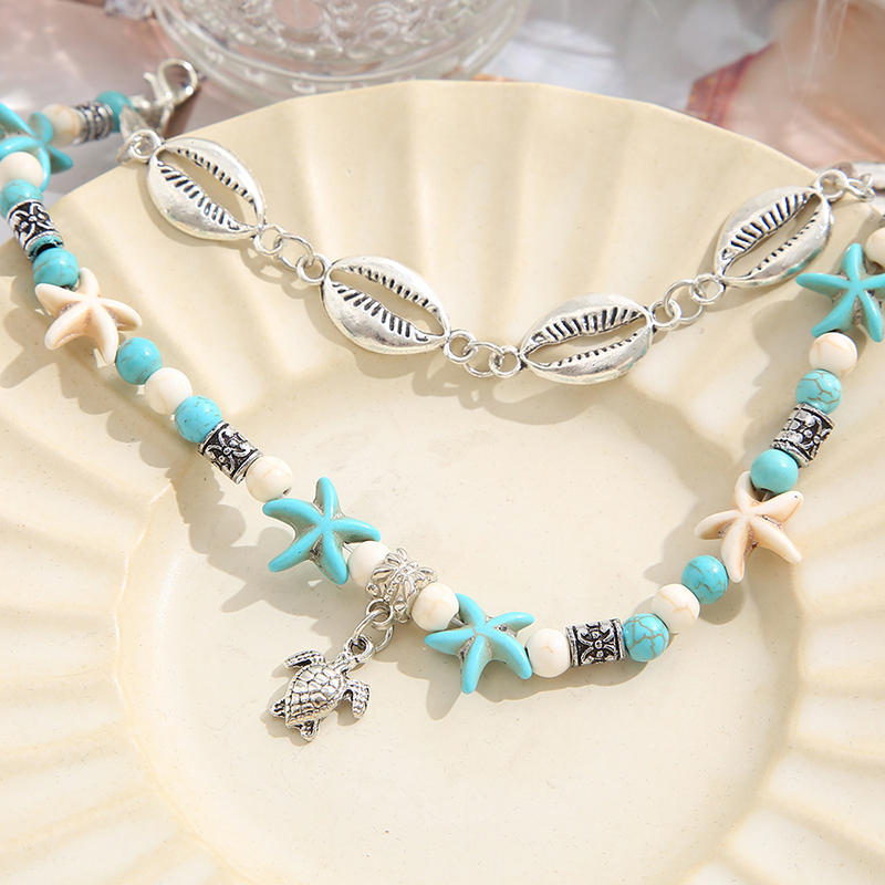 Casual Vintage Style Tortoise Starfish Shell Beaded Alloy Braid Unisex Anklet display picture 4