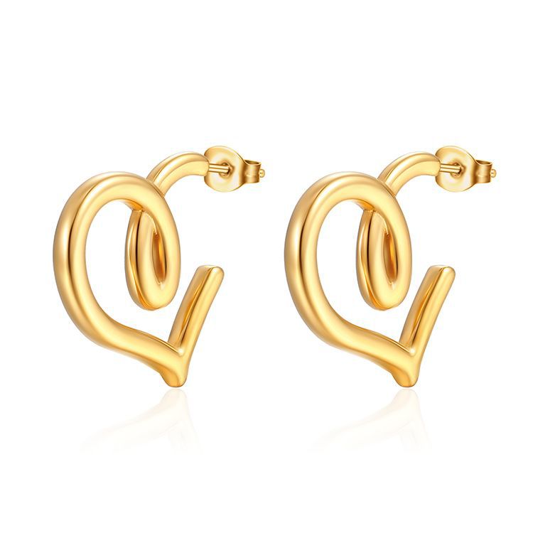 1 Pair Vintage Style Geometric Heart Shape Plating Stainless Steel Ear Studs display picture 4