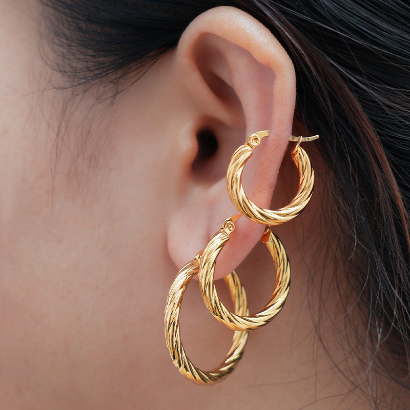 1 Set Simple Style Commute Solid Color Plating Stainless Steel Gold Plated Earrings display picture 4