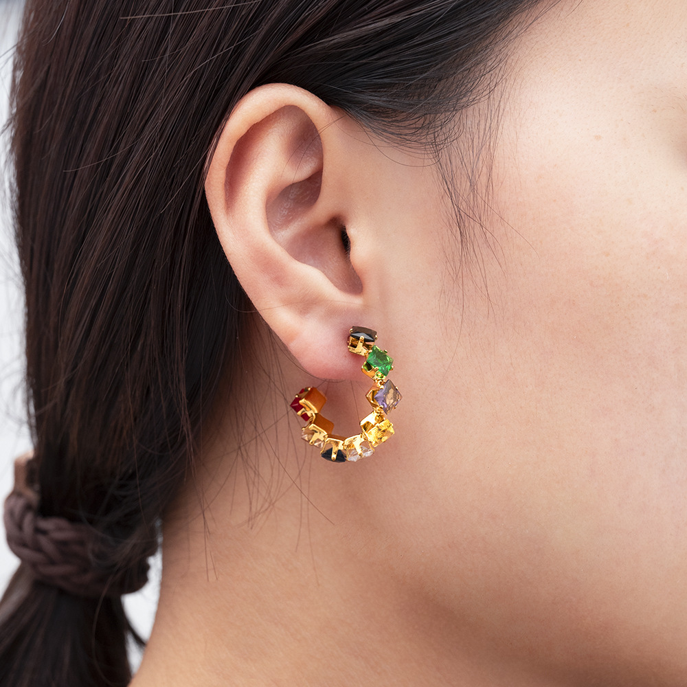 1 Pair Simple Style Commute Color Block Inlay Stainless Steel Zircon Earrings display picture 2