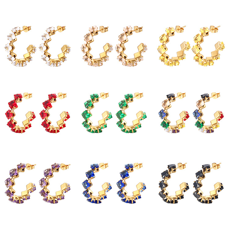 1 Paire Style Simple Commuer Bloc De Couleur Incruster Acier Inoxydable Zircon Des Boucles D'oreilles display picture 3