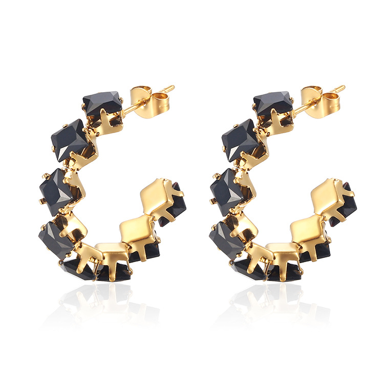 1 Paire Style Simple Commuer Bloc De Couleur Incruster Acier Inoxydable Zircon Des Boucles D'oreilles display picture 4