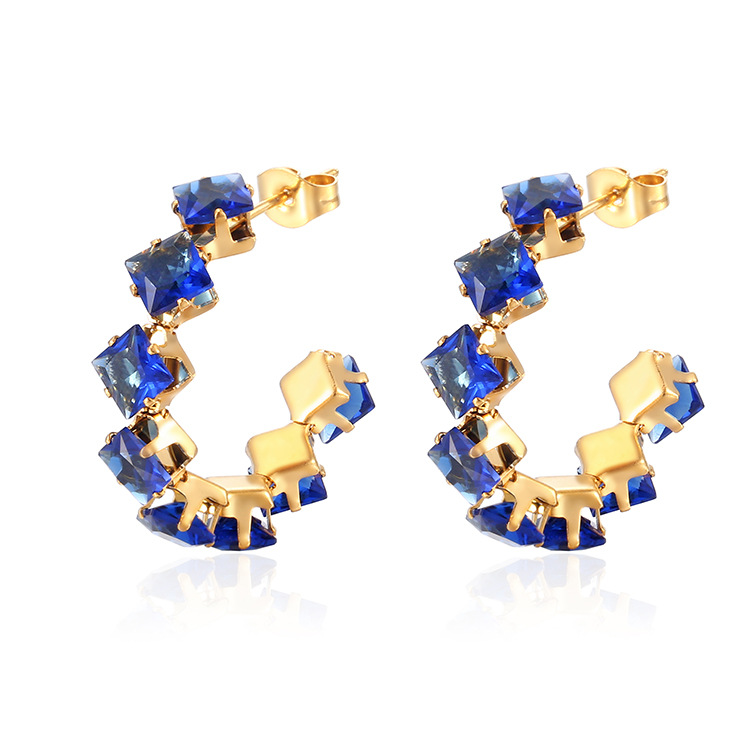 1 Pair Simple Style Commute Color Block Inlay Stainless Steel Zircon Earrings display picture 6
