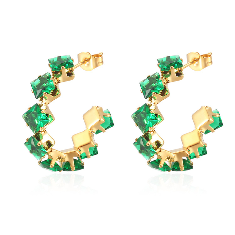 1 Pair Simple Style Commute Color Block Inlay Stainless Steel Zircon Earrings display picture 7