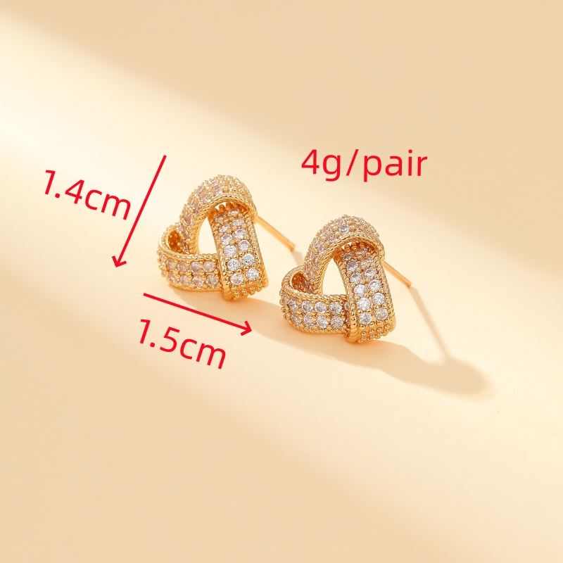 1 Pair Elegant Sweet Twist Plating Inlay Copper Zircon Gold Plated Ear Studs display picture 2