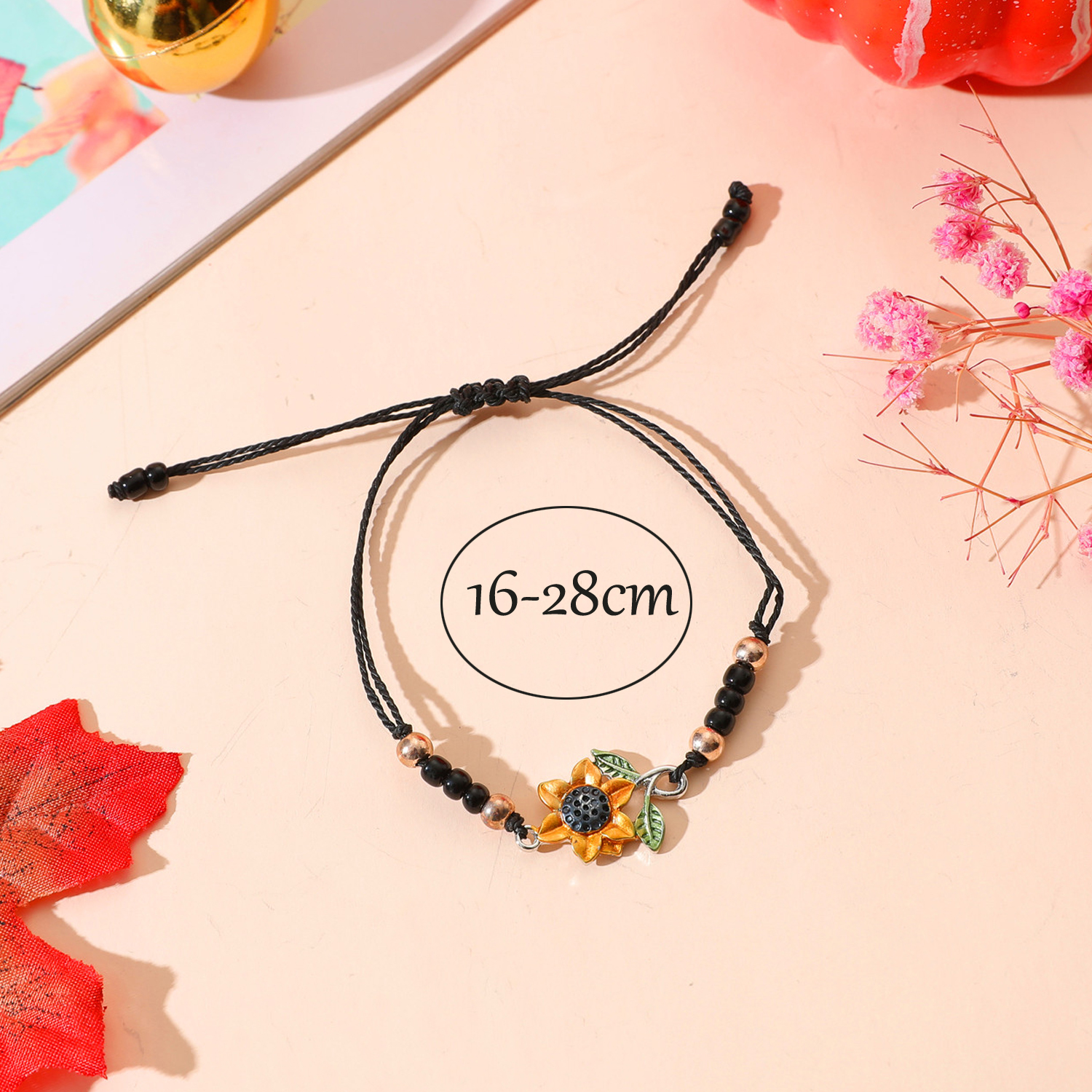 Sweet Sunflower Plant Bee Ccb Pu Leather Alloy Enamel Plating Inlay Rhinestones Gold Plated Rhodium Plated Unisex Drawstring Bracelets display picture 2