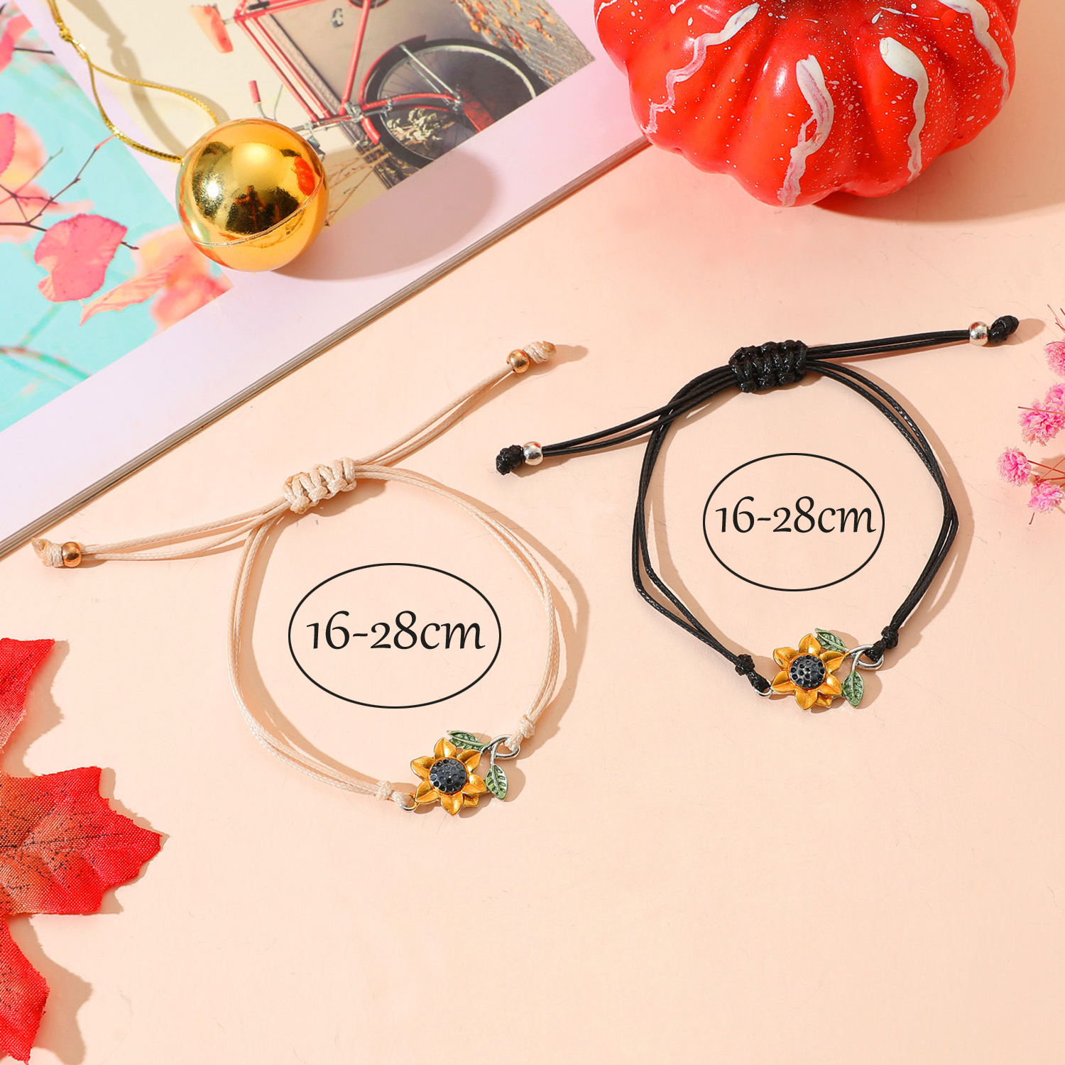 Sweet Sunflower Plant Bee Ccb Pu Leather Alloy Enamel Plating Inlay Rhinestones Gold Plated Rhodium Plated Unisex Drawstring Bracelets display picture 11