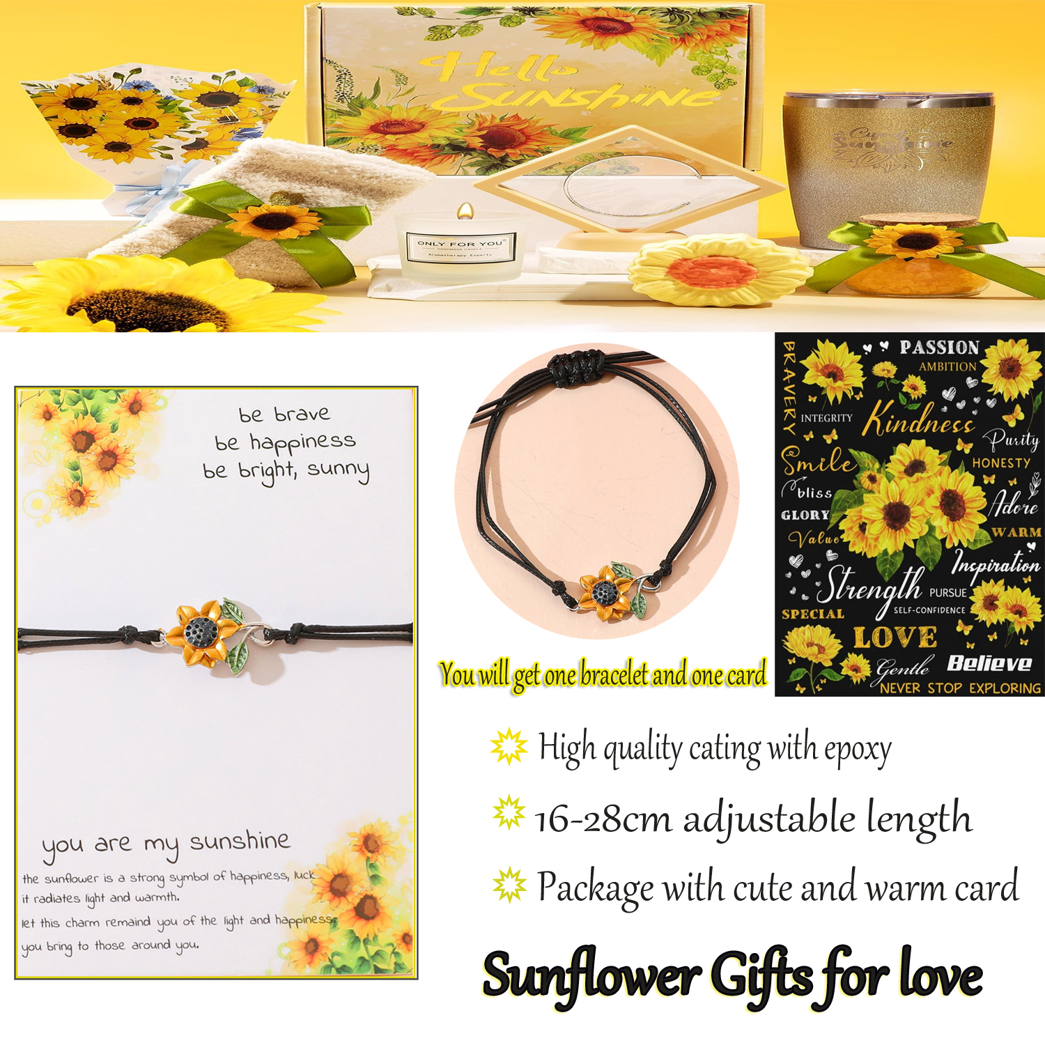 Sweet Sunflower Plant Bee Ccb Pu Leather Alloy Enamel Plating Inlay Rhinestones Gold Plated Rhodium Plated Unisex Drawstring Bracelets display picture 4