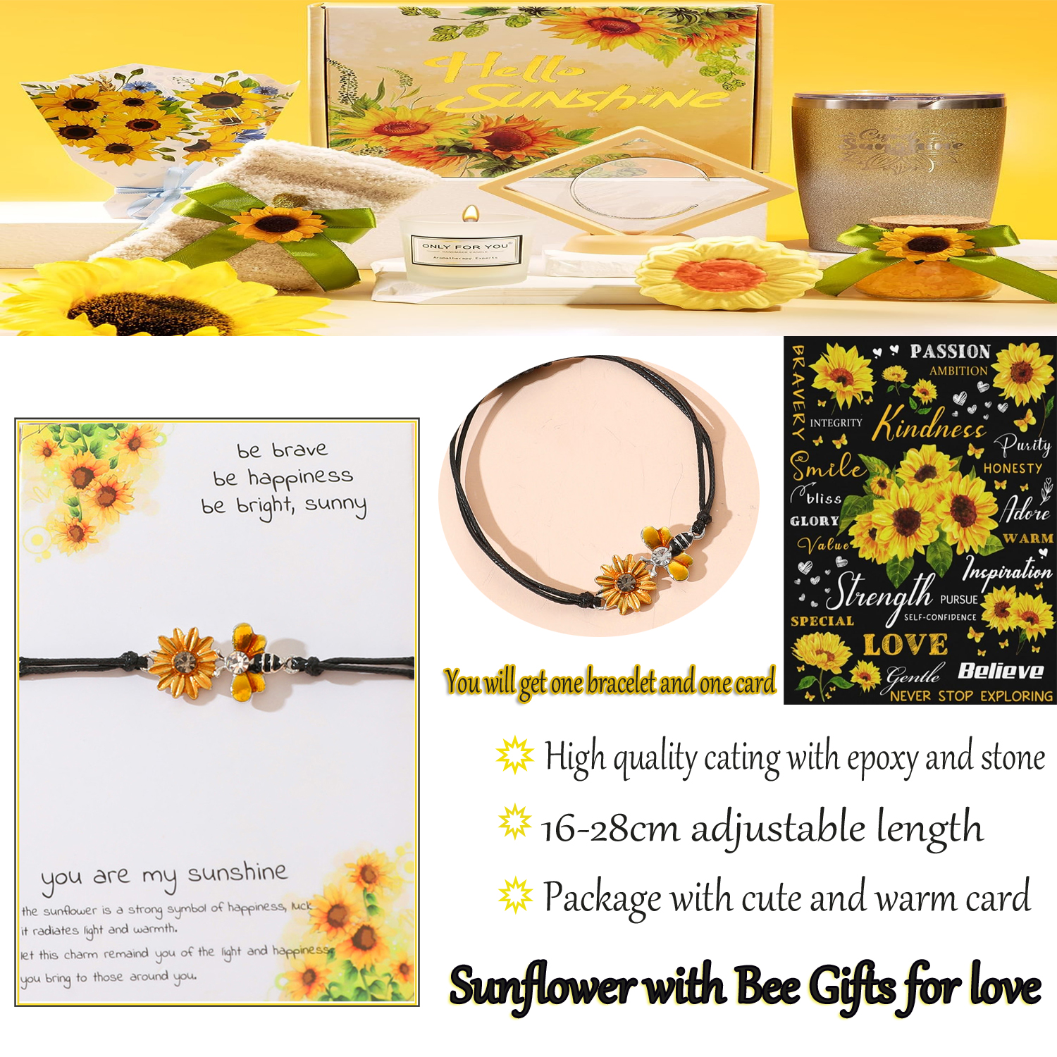 Sweet Sunflower Plant Bee Ccb Pu Leather Alloy Enamel Plating Inlay Rhinestones Gold Plated Rhodium Plated Unisex Drawstring Bracelets display picture 6