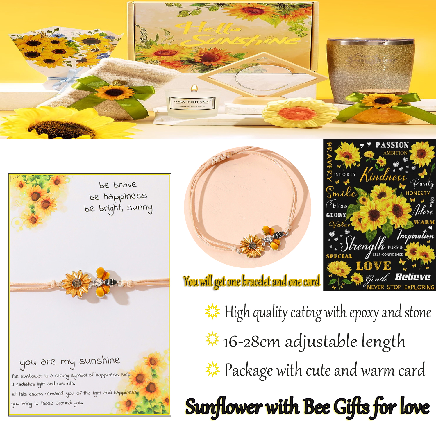 Sweet Sunflower Plant Bee Ccb Pu Leather Alloy Enamel Plating Inlay Rhinestones Gold Plated Rhodium Plated Unisex Drawstring Bracelets display picture 7