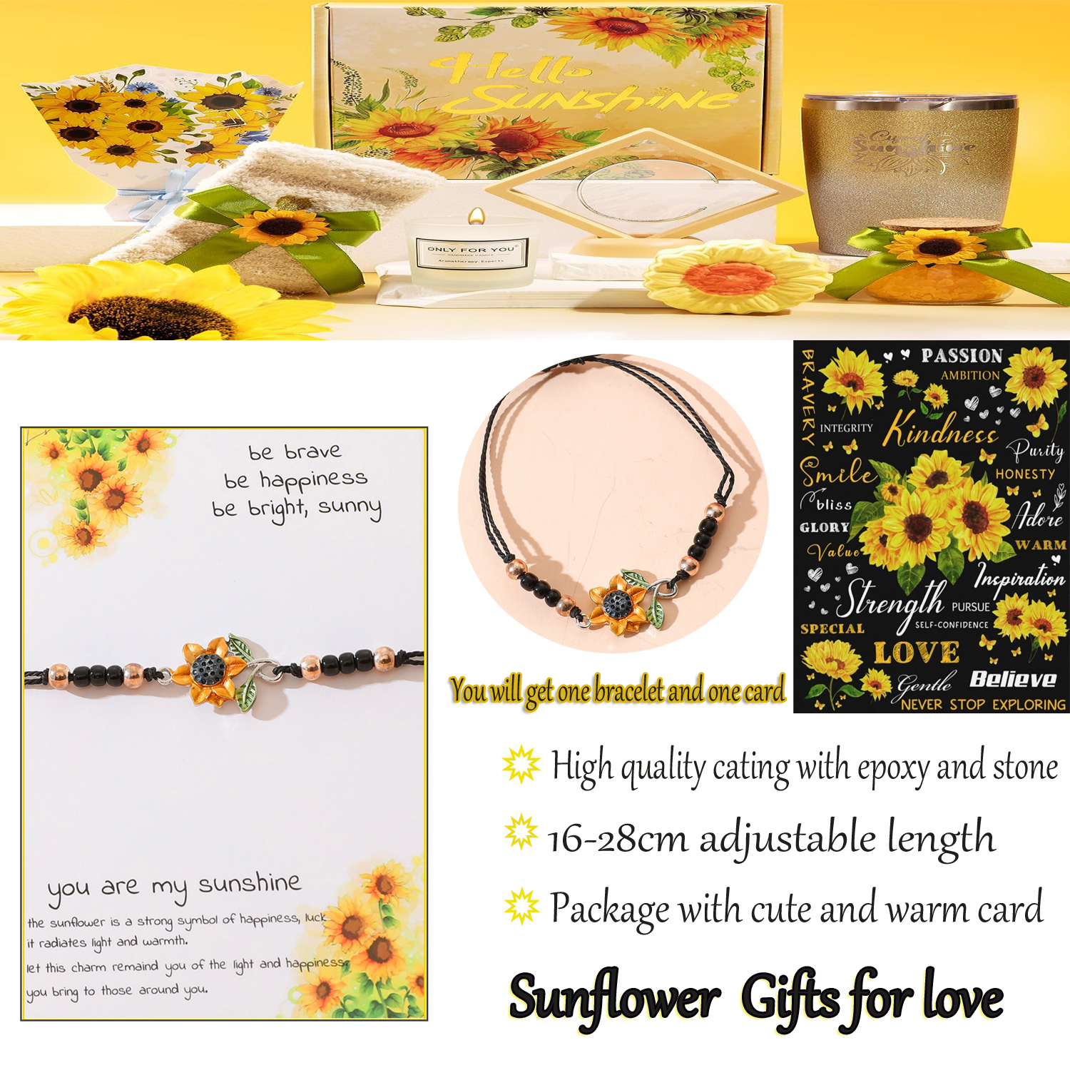 Sweet Sunflower Plant Bee Ccb Pu Leather Alloy Enamel Plating Inlay Rhinestones Gold Plated Rhodium Plated Unisex Drawstring Bracelets display picture 12