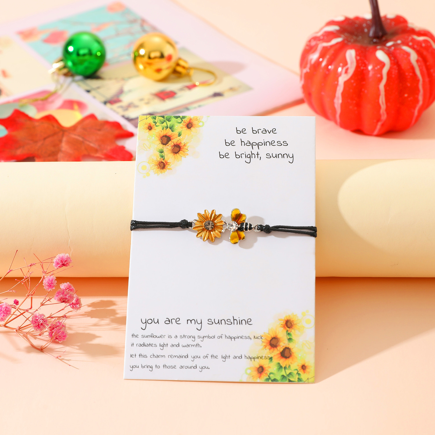 Sweet Sunflower Plant Bee Ccb Pu Leather Alloy Enamel Plating Inlay Rhinestones Gold Plated Rhodium Plated Unisex Drawstring Bracelets display picture 13