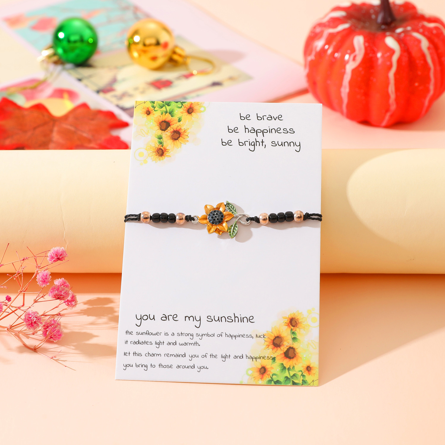 Sweet Sunflower Plant Bee Ccb Pu Leather Alloy Enamel Plating Inlay Rhinestones Gold Plated Rhodium Plated Unisex Drawstring Bracelets display picture 14