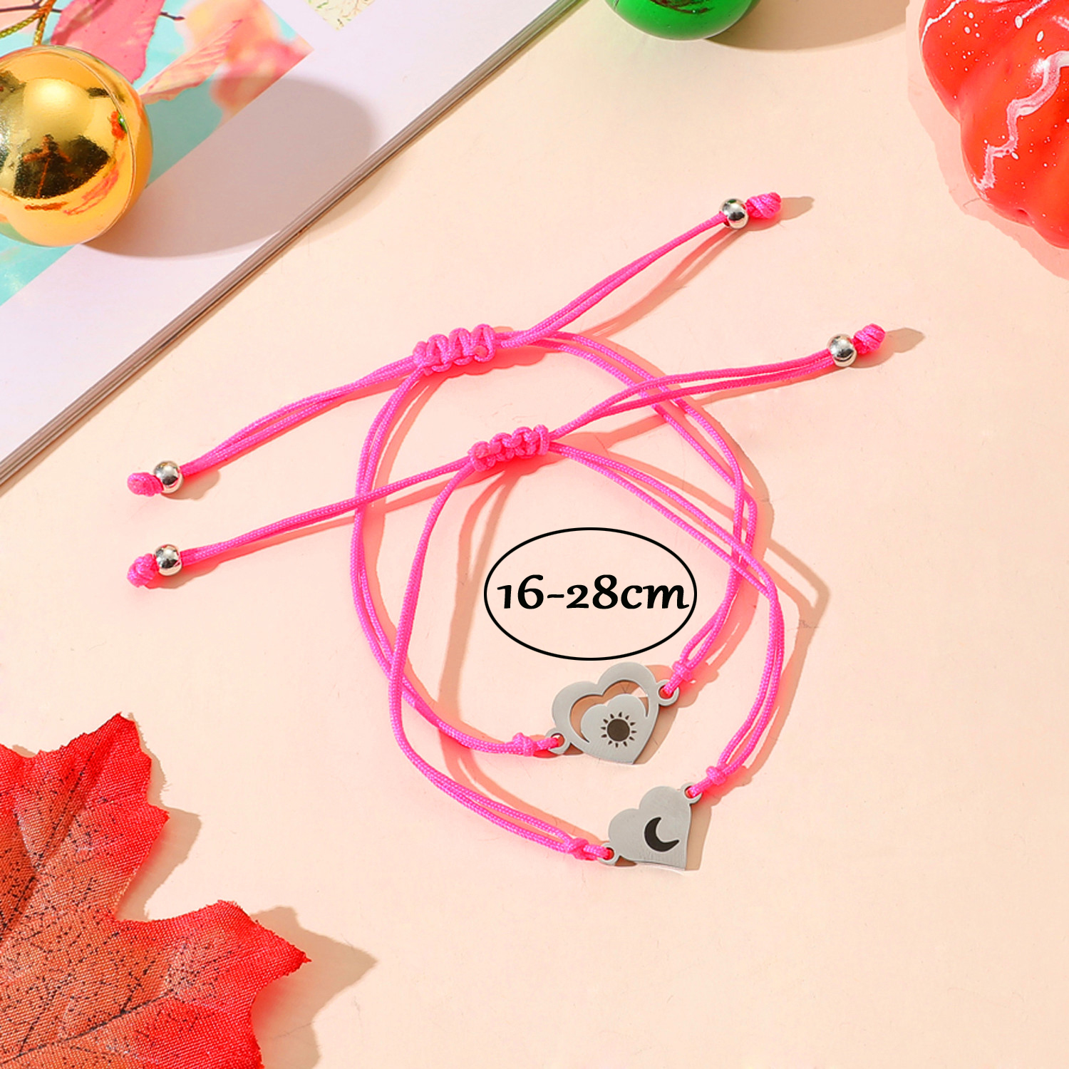 Simple Style Sun Moon Heart Shape Stainless Steel Plastic Cotton Blend Knitting Polishing Couple Drawstring Bracelets display picture 10